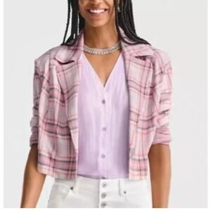 Cabi Playdate Plaid Pink Cropped Blazer‎ Jacket Size Small #6257 Soft Stretch